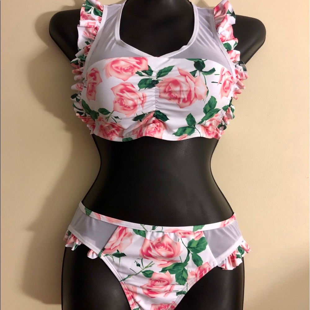Pink Floral modest bikini sz Large